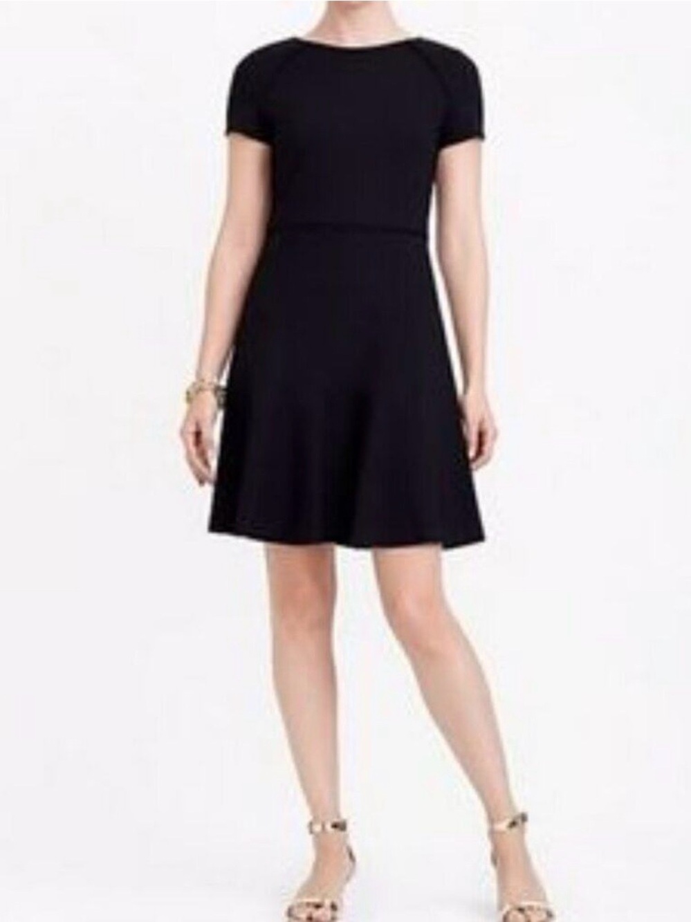 NWT J. CREW | Classic Black Short Sleeve Ponte Flounce Fit & Flare Dress Sz. 10